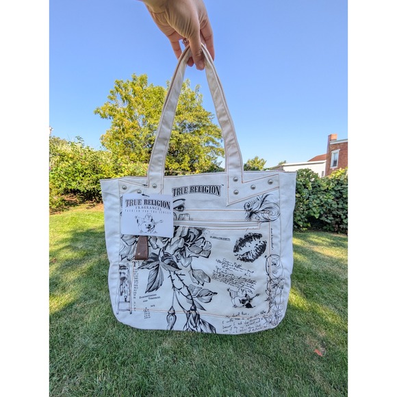 True Religion Fragrances Fashion Tote Bag Cotton Canvas White Graphics - Picture 1 of 5